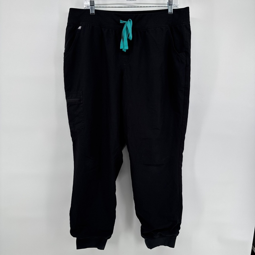 Figs Black Track Joggers with Teal Drawstring